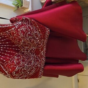 BURGUNDY PROM PARTY EVENING Short Cocktail Jeweled Scoop Neck Dress JT811